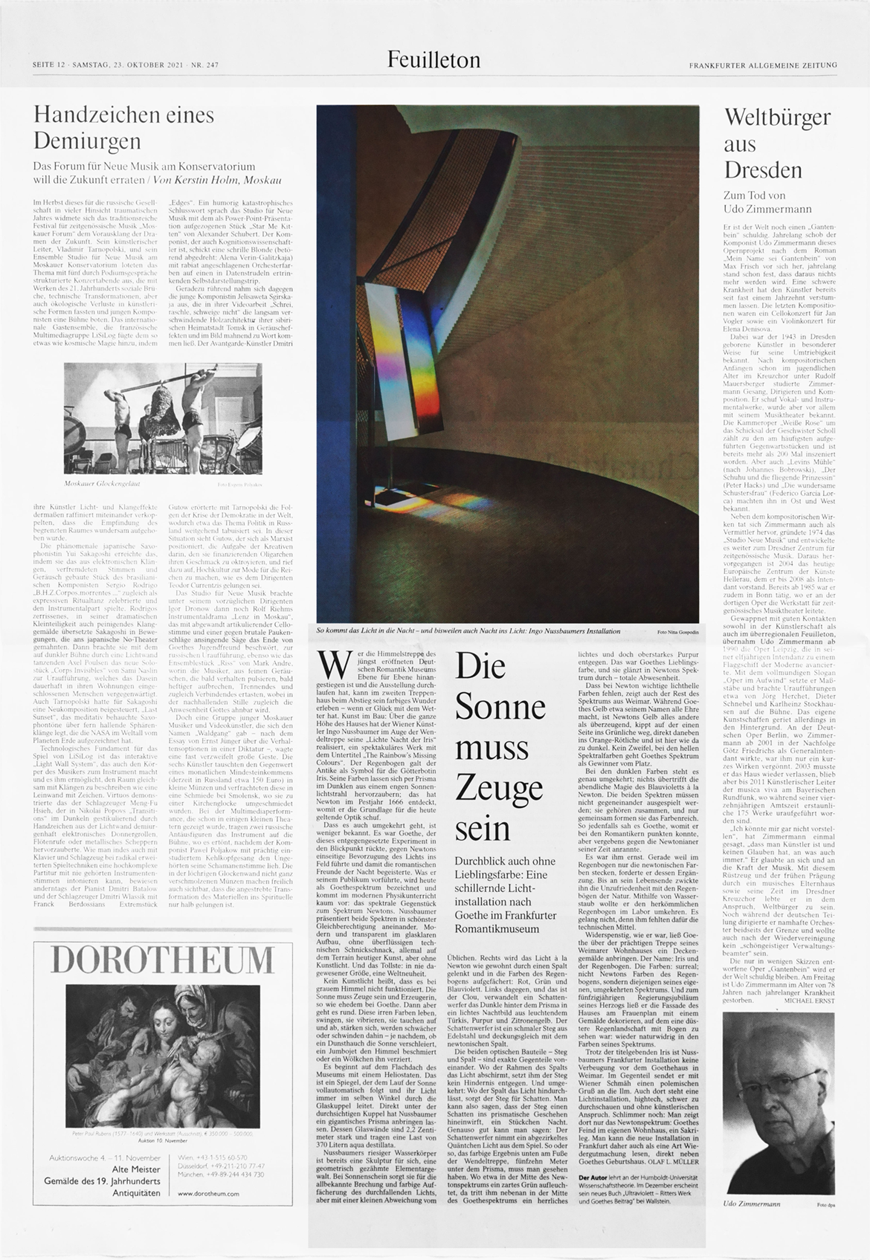 Zeitungsartikel in der FAZ zur Lichtinstallation